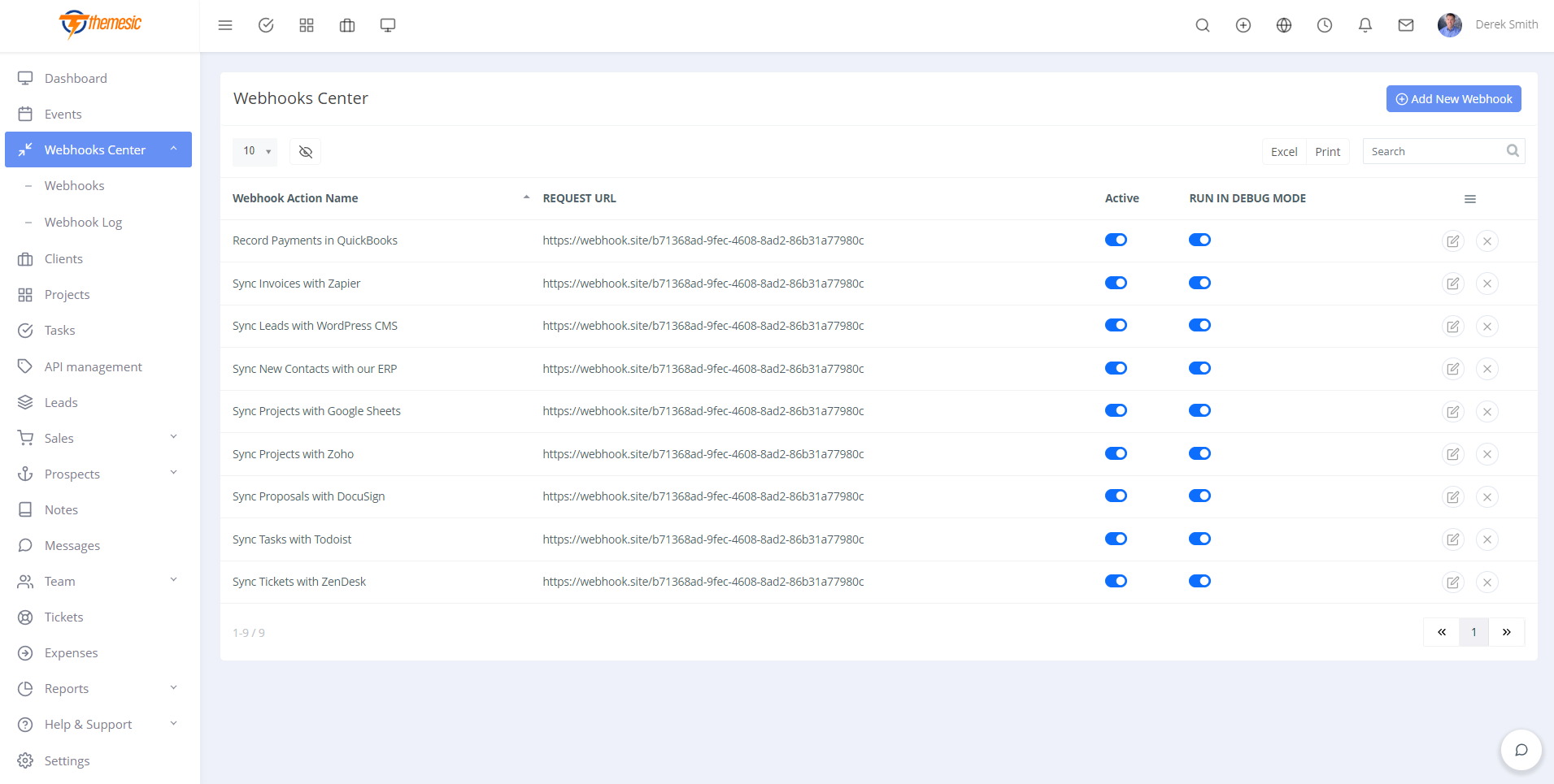 Webhooks plugin for MINGROW CRM